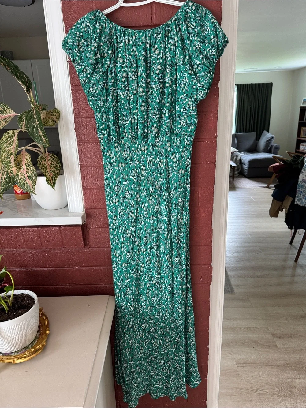 Madewell Scoop Neck Maxi Dress in Kelly Green Ditsy Floral Pattern Size 6